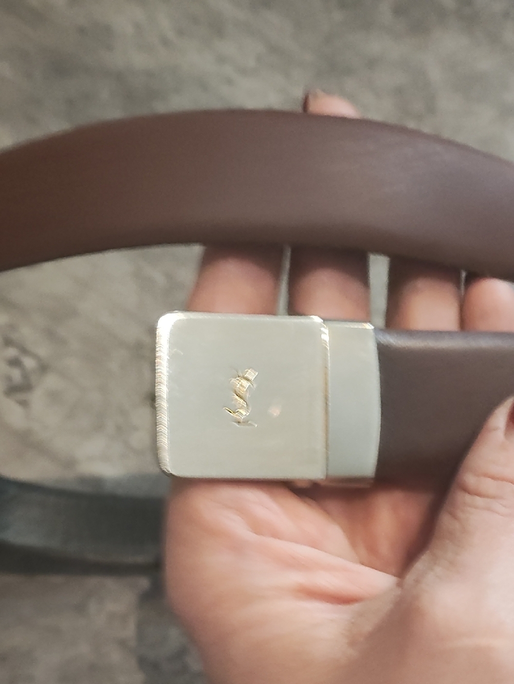Yves Saint Laurent Brown/Black Reversible with Silver Buckle and Gold YSL Detail